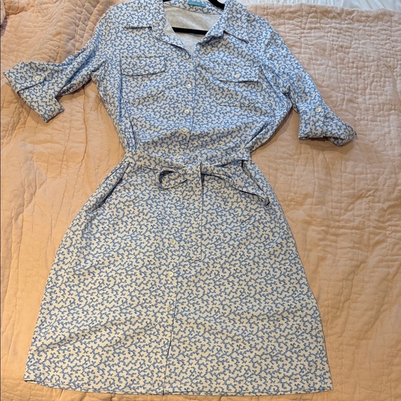 J. McLaughlin Calla Catalina Cloth Blue White Collared Stretch Belted Dress XL